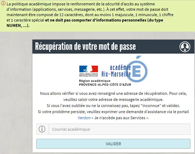 mot de passe webmail académie aix marseille perdu