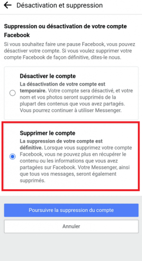 Suppression Facebook Compte Smartphone